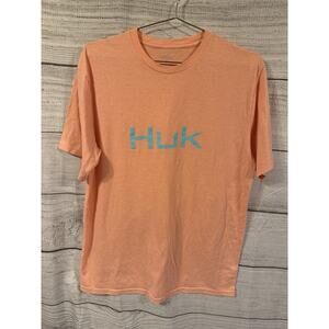 Men’s Huk Fishing T Shirt Short Sleeve Peach & Turquoise Size Medium